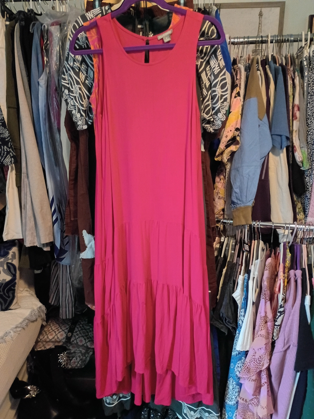 Falls Creek Sleeveless Hot Pink Tiered Maxi Dress